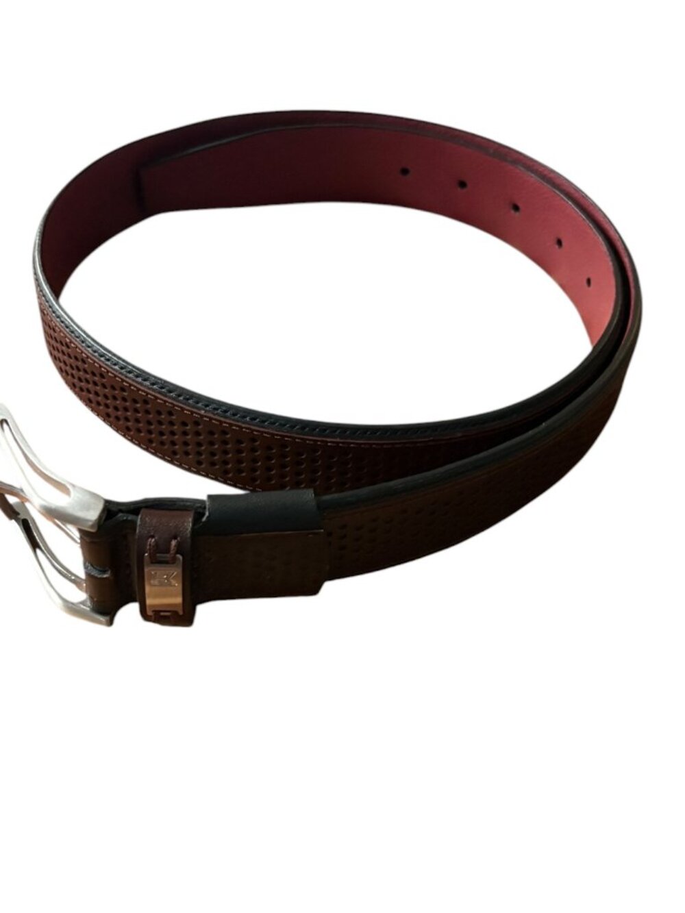 Tiger Woods TW Brown Croc Embossed Leather Belt Size 38 Silver Buckle Mens Golf